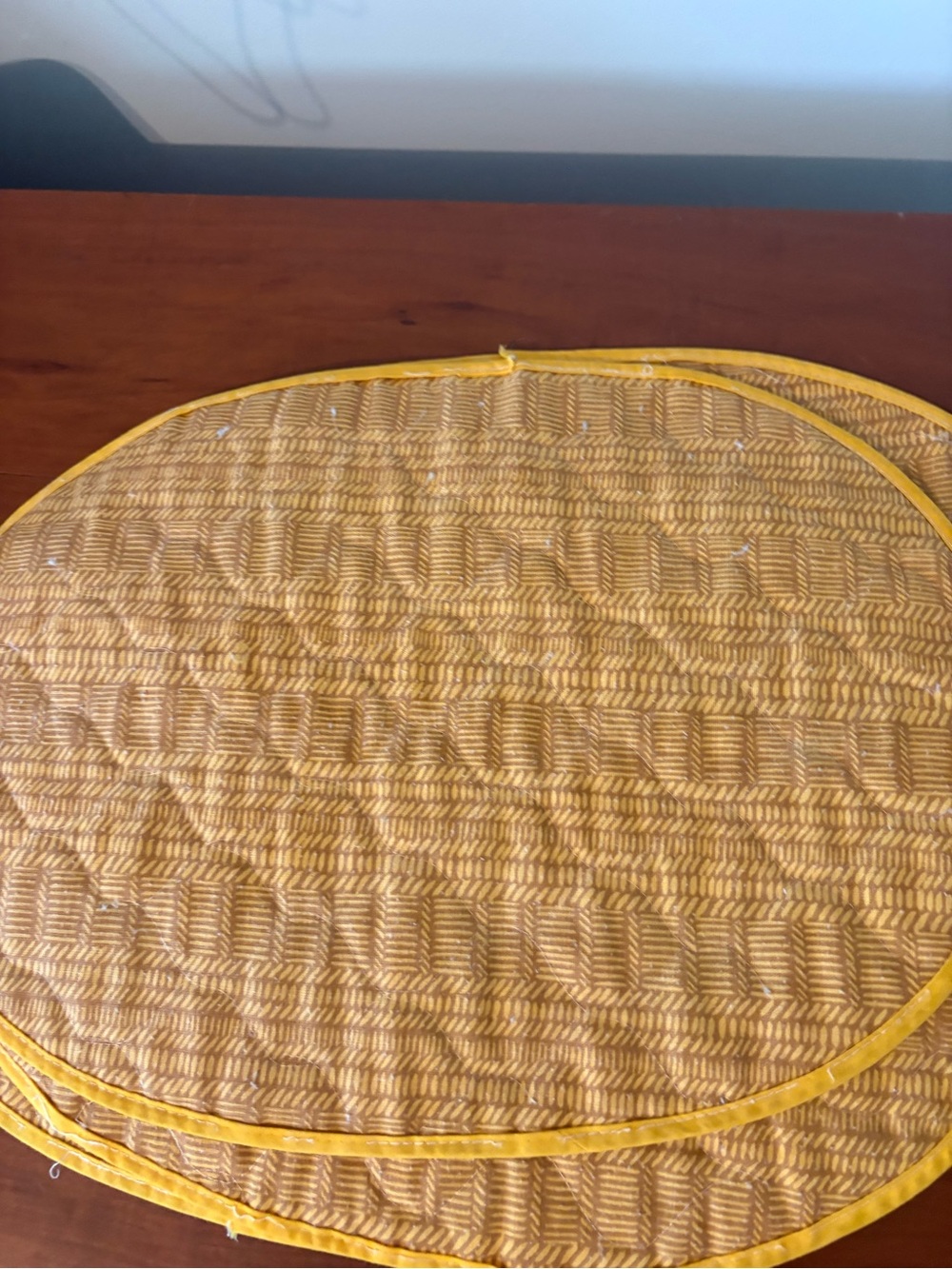 Quilted Oval Placemats Set of 4 Vintage mustard yellow & Brown